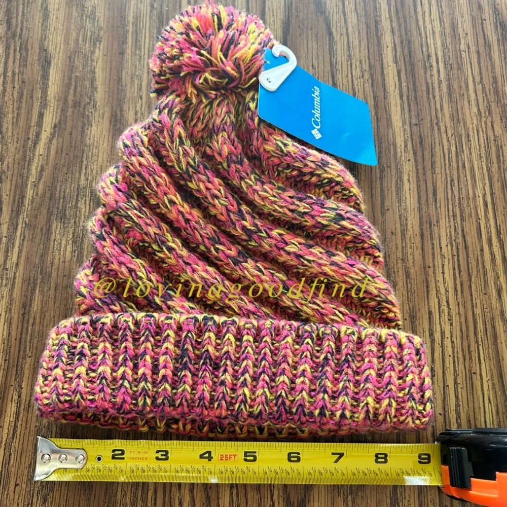 Columbia Colorful Pink Yellow Fleece Lined Beanie Knit Hat NWT